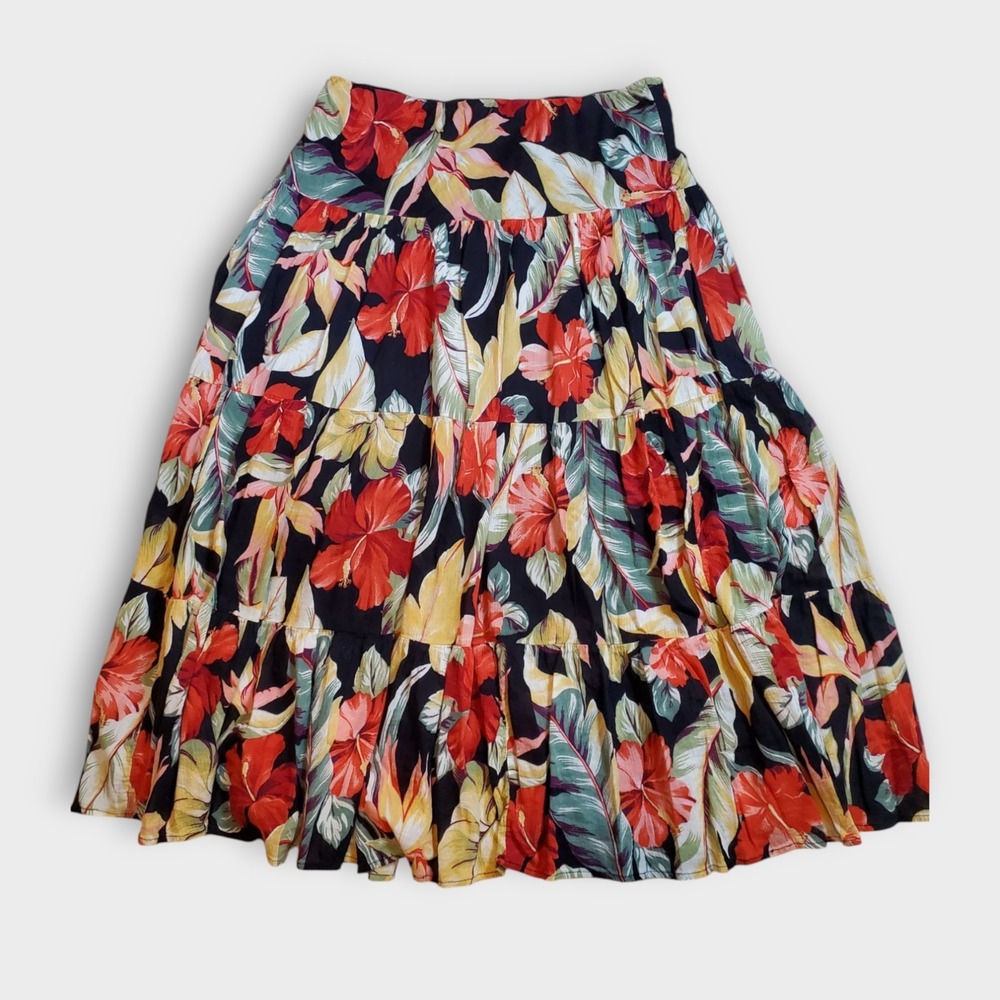 Chaps Skirt Size L Large Elastic Waist Tiered Midi Maxi Boho Peasant Prairie Y2k